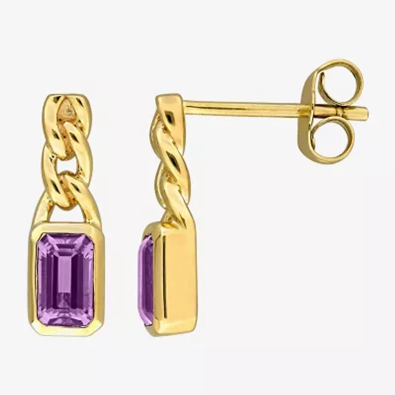 Womens Genuine Purple Amethyst 14K Gold Drop Earrings