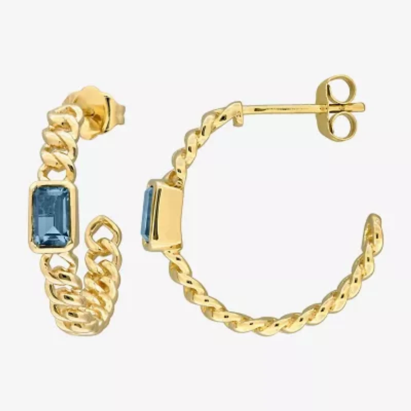 Womens Genuine Blue Topaz 14K Gold 20.5mm Hoop Earrings