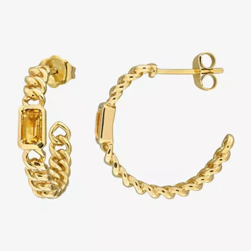 Womens Genuine Yellow Citrine 14K Gold 20.5mm Hoop Earrings