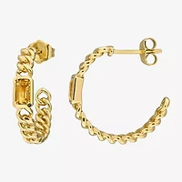 Womens Genuine Yellow Citrine 14K Gold 20.5mm Hoop Earrings