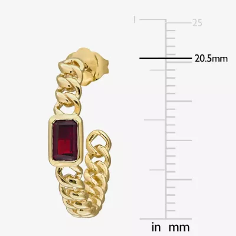 Womens Genuine Red Garnet 14K Gold 20.5mm Hoop Earrings