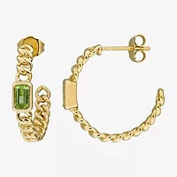 Womens Genuine Green Peridot 14K Gold 20.5mm Hoop Earrings