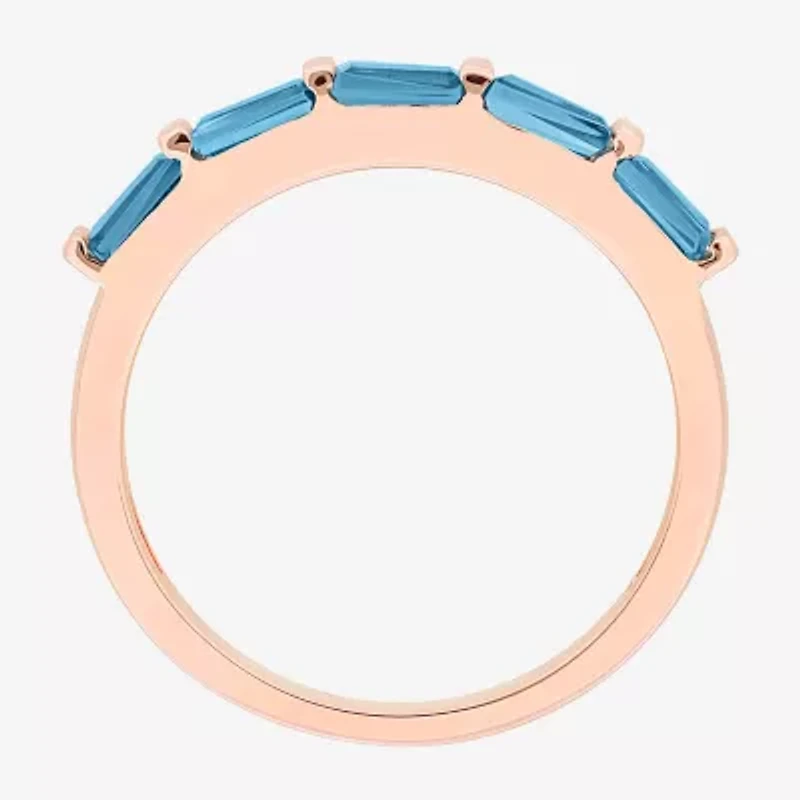 Womens Genuine Blue Topaz 10K Rose Gold Cocktail Ring