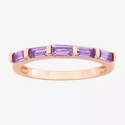 Womens Genuine Purple Amethyst 10K Rose Gold Cocktail Ring
