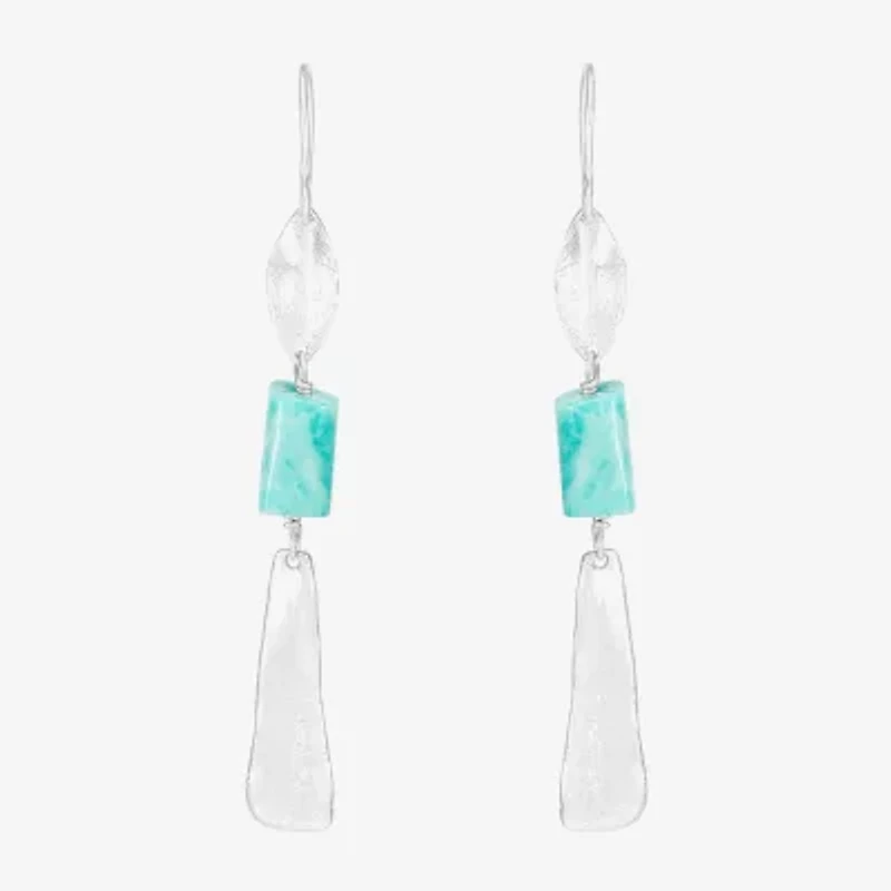 Silpada Womens Genuine Green Amazonite Sterling Silver Drop Earrings