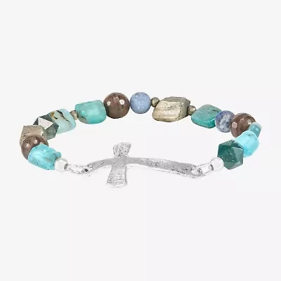 Silpada Womens Green Sterling Silver Cross Stretch Bracelet