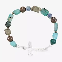 Silpada Womens Green Sterling Silver Cross Stretch Bracelet