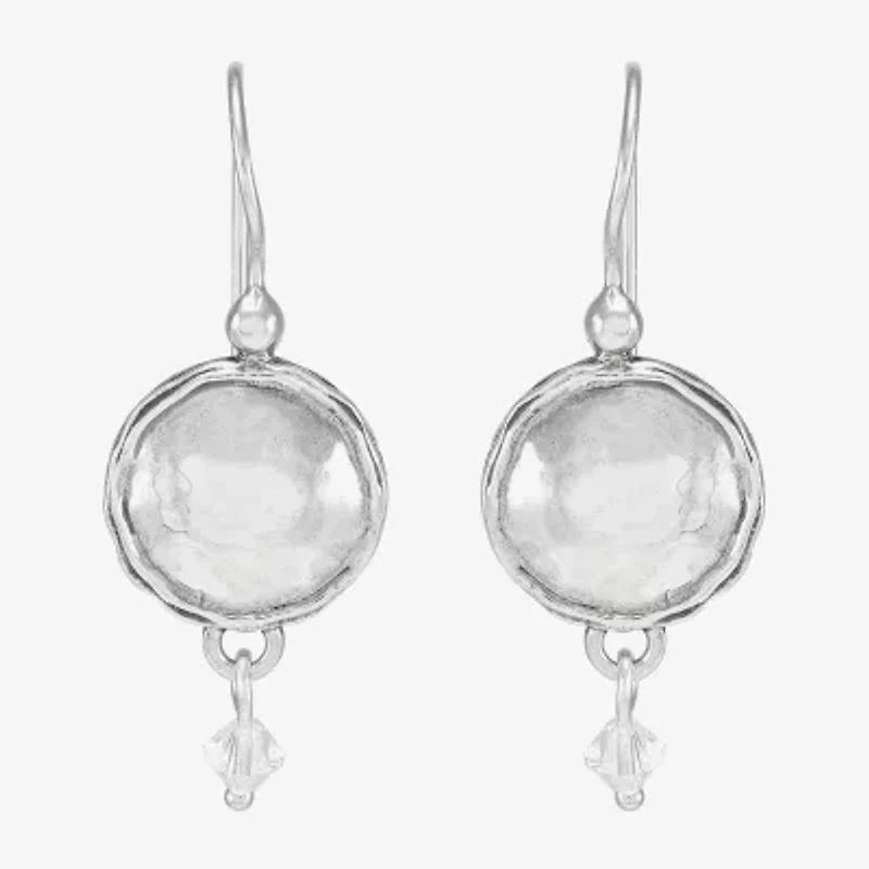 Silpada Womens White Crystal Sterling Silver Round Drop Earrings