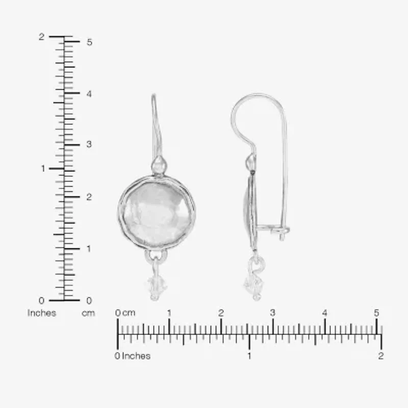 Silpada Womens White Crystal Sterling Silver Round Drop Earrings