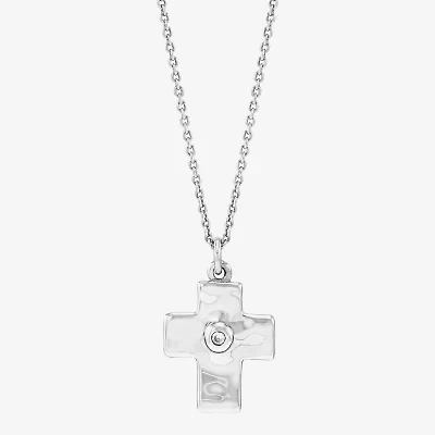 Silpada Womens White Cubic Zirconia Sterling Silver Cross 18 Inch Pendant Necklace