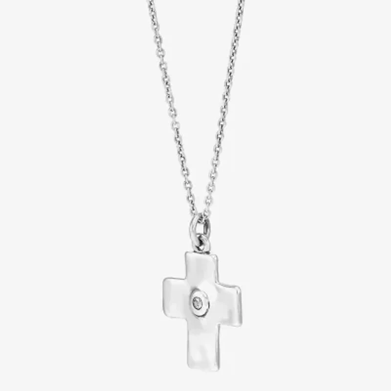 Silpada Womens White Cubic Zirconia Sterling Silver Cross 18 Inch Pendant Necklace