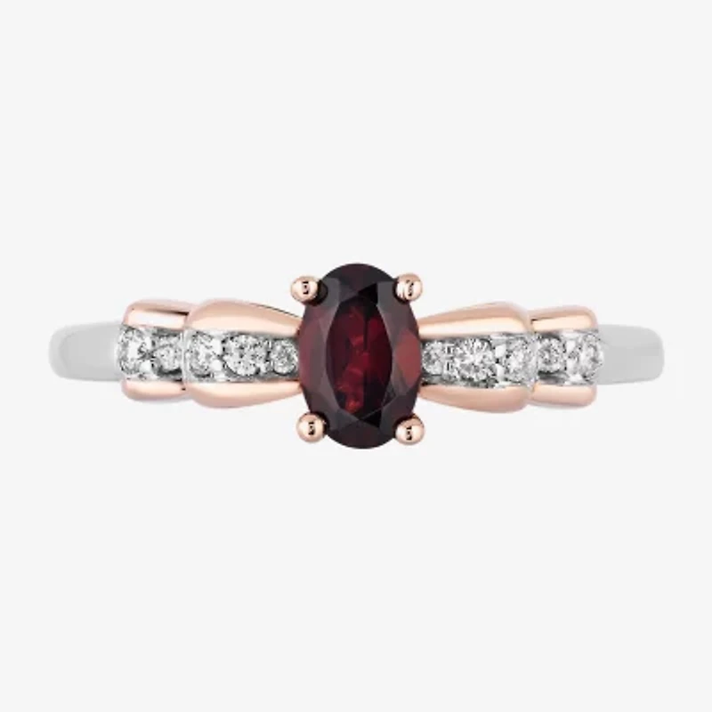 Enchanted Disney Fine Jewelry Womens Diamond Accent Genuine Red Garnet 14K Rose Gold Over Silver Sterling Oval Princess Snow White Cocktail Ring
