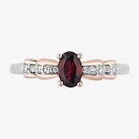 Enchanted Disney Fine Jewelry Womens Diamond Accent Genuine Red Garnet 14K Rose Gold Over Silver Sterling Oval Princess Snow White Cocktail Ring