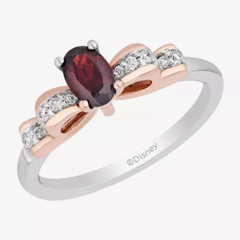 Enchanted Disney Fine Jewelry Womens Diamond Accent Genuine Red Garnet 14K Rose Gold Over Silver Sterling Oval Princess Snow White Cocktail Ring