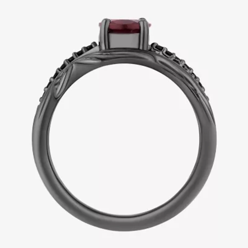 Womens 1/6 CT. T.W. Genuine Red Garnet Sterling Silver Oval Evil Queen Side Stone Cocktail Ring