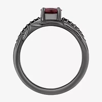 Womens 1/6 CT. T.W. Genuine Red Garnet Sterling Silver Oval Evil Queen Side Stone Cocktail Ring