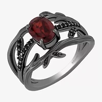 Womens 1/6 CT. T.W. Genuine Red Garnet Sterling Silver Oval Evil Queen Side Stone Cocktail Ring