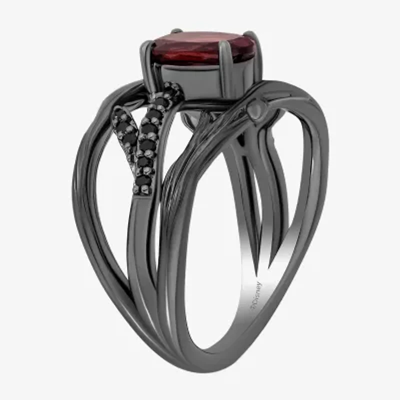 Womens 1/6 CT. T.W. Genuine Red Garnet Sterling Silver Oval Evil Queen Side Stone Cocktail Ring