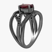 Womens 1/6 CT. T.W. Genuine Red Garnet Sterling Silver Oval Evil Queen Side Stone Cocktail Ring