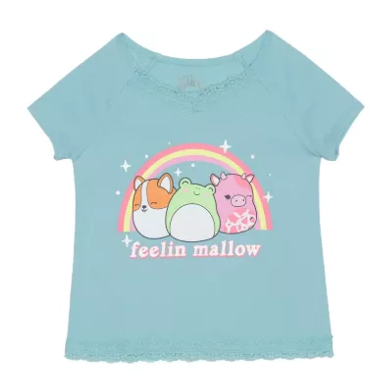 Little & Big Kid Girls V Neck Short Sleeve Regular Fit Squishmallows Graphic T-Shirt