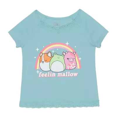 Little & Big Kid Girls V Neck Short Sleeve Regular Fit Squishmallows Graphic T-Shirt