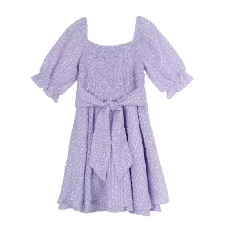 Rare Editions Big Kid Girls Embellished Elbow Sleeve A-Line Dress