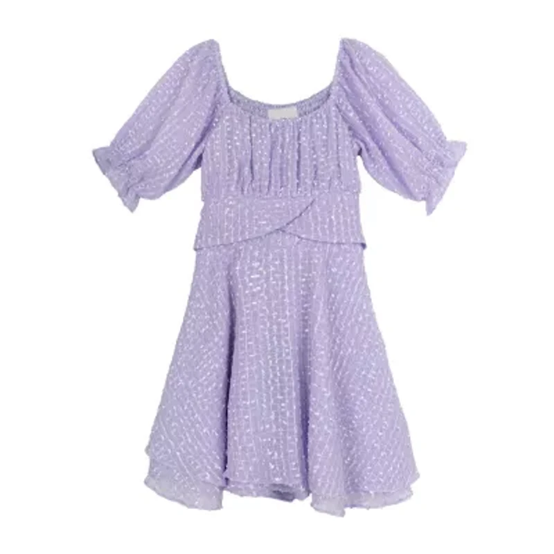 Rare Editions Big Kid Girls Embellished Elbow Sleeve A-Line Dress
