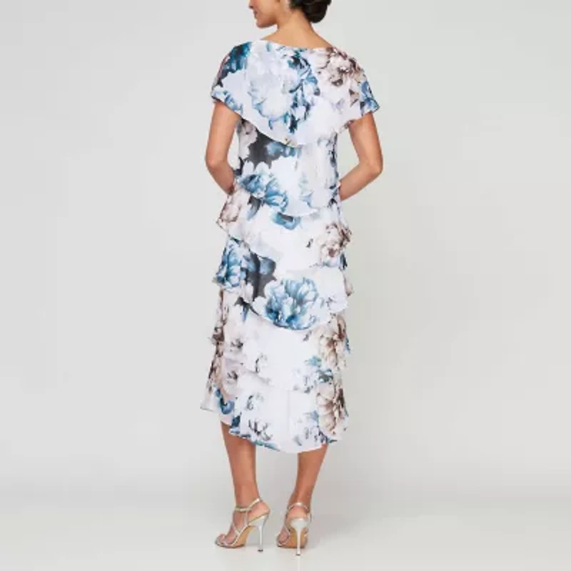 S. L. Fashions Womens Short Sleeve Midi Floral Shift Dress