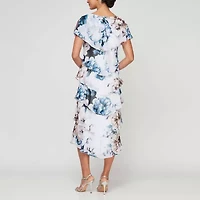 S. L. Fashions Womens Short Sleeve Midi Floral Shift Dress