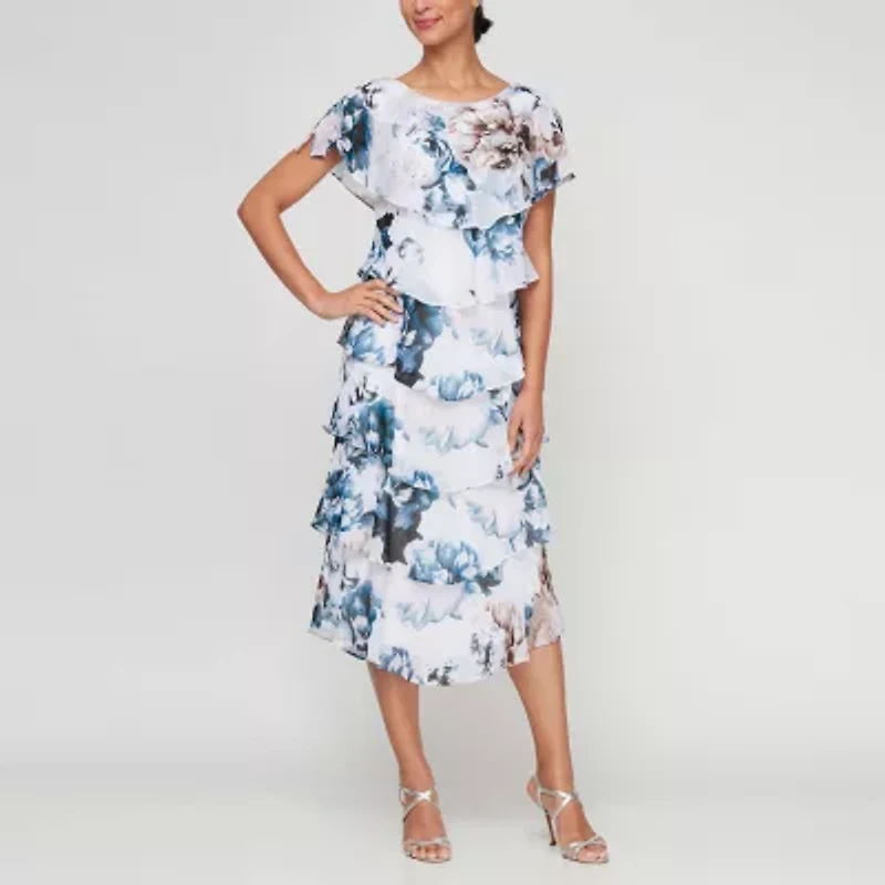 S. L. Fashions Womens Short Sleeve Midi Floral Shift Dress