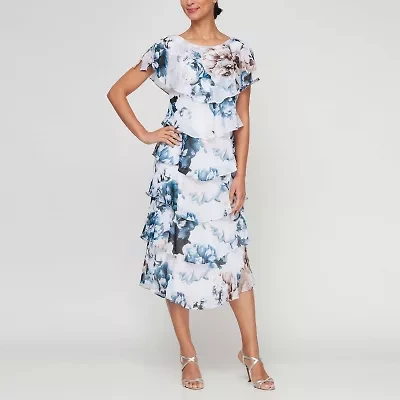 S. L. Fashions Womens Short Sleeve Midi Floral Shift Dress