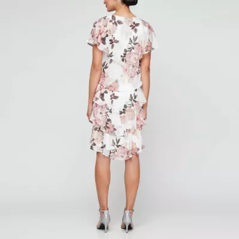 S. L. Fashions Womens Short Sleeve Midi Floral Shift Dress