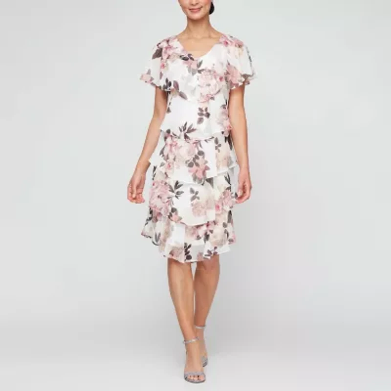 S. L. Fashions Womens Short Sleeve Midi Floral Shift Dress