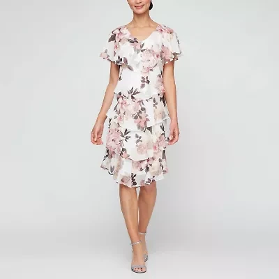 S. L. Fashions Womens Short Sleeve Midi Floral Shift Dress