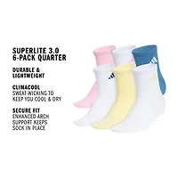 adidas Womens 6 Pair Quarter Ankle Socks