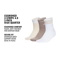 adidas Womens 3 Pair Quarter Ankle Socks