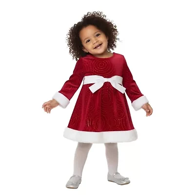 Bonnie Jean Baby Girls Long Sleeve Velvet Fit + Flare Dress