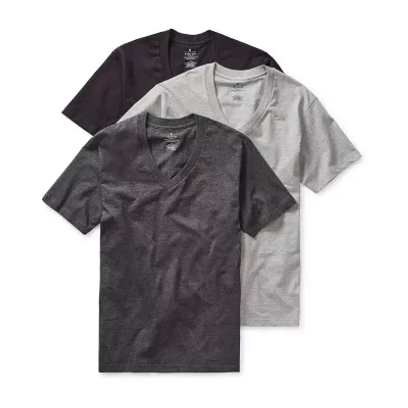 Stafford Heavyweight Cotton Mens 3 Pack Short Sleeve V Neck T-Shirt