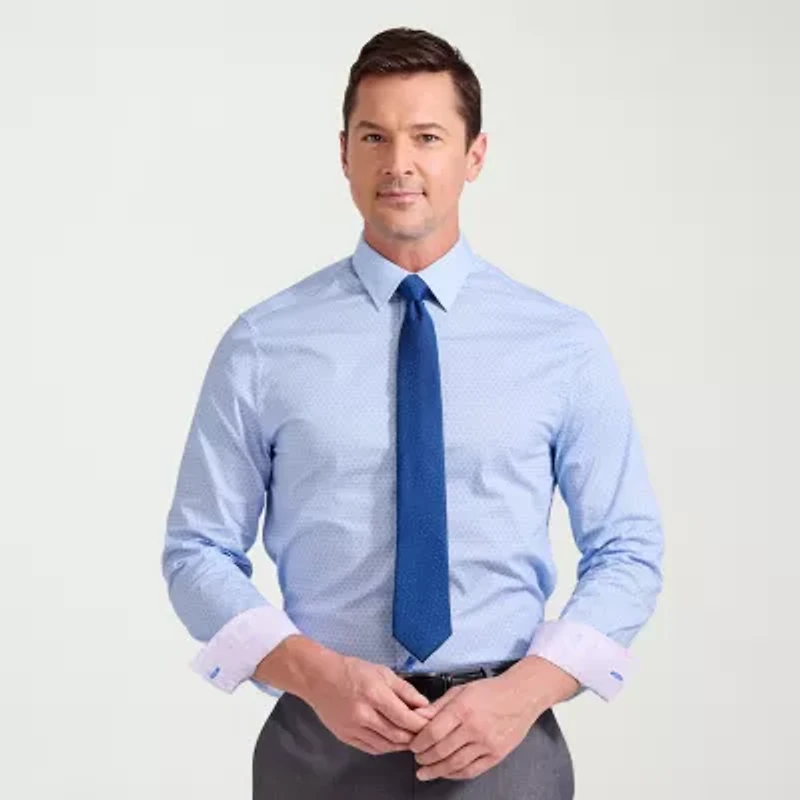 Nick Graham Mens Spread Collar Long Sleeve Stretch Fabric Shirt + Tie Set