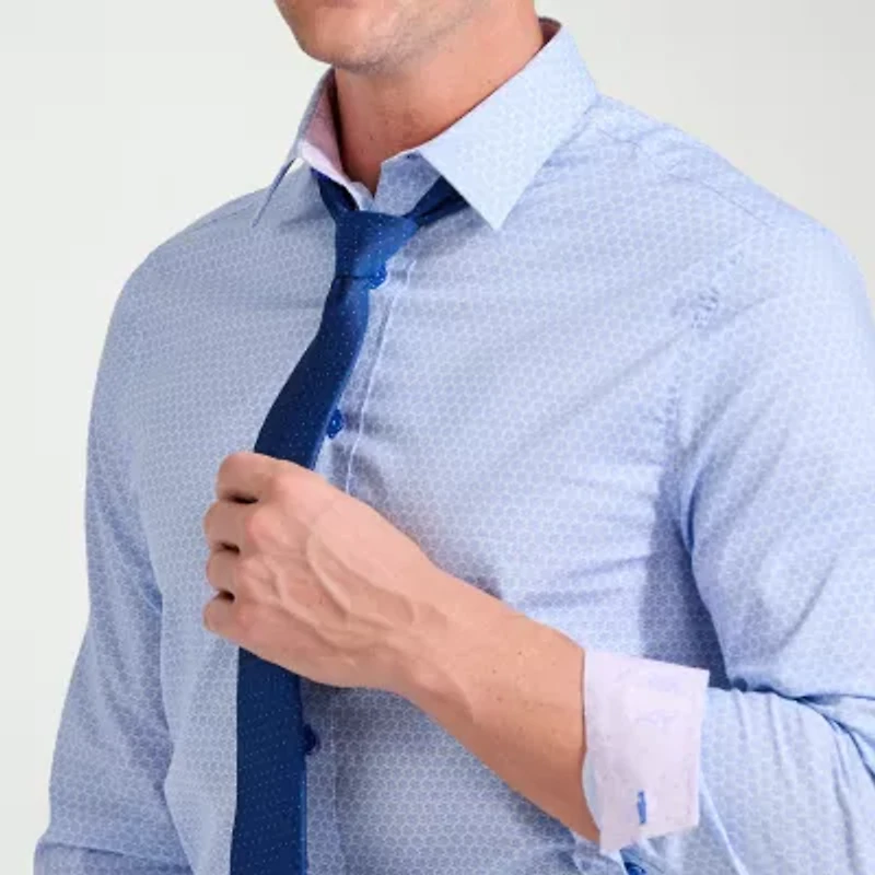 Nick Graham Mens Spread Collar Long Sleeve Stretch Fabric Shirt + Tie Set