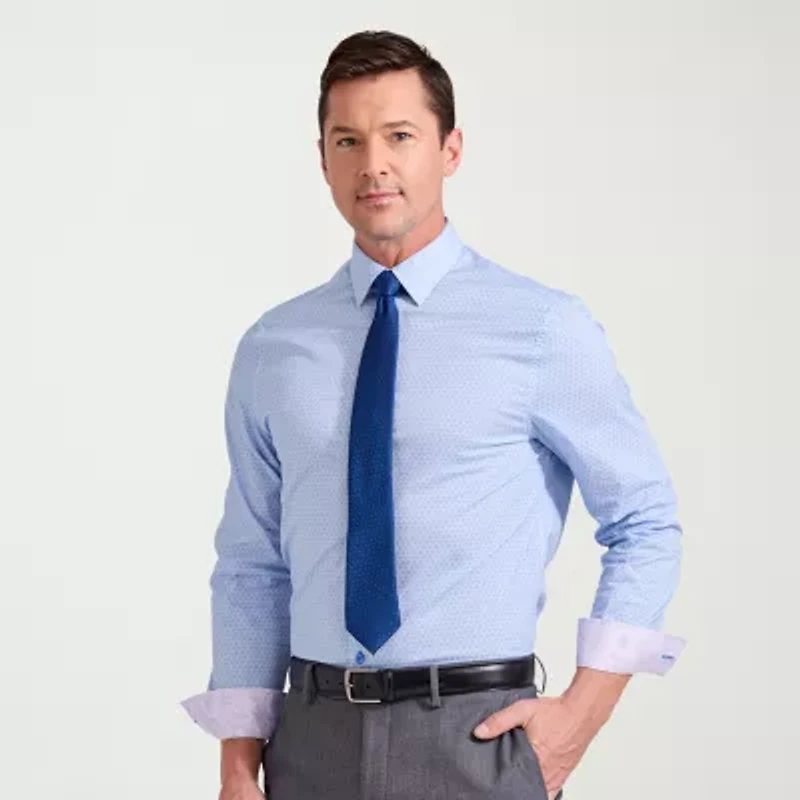 Nick Graham Mens Spread Collar Long Sleeve Stretch Fabric Shirt + Tie Set