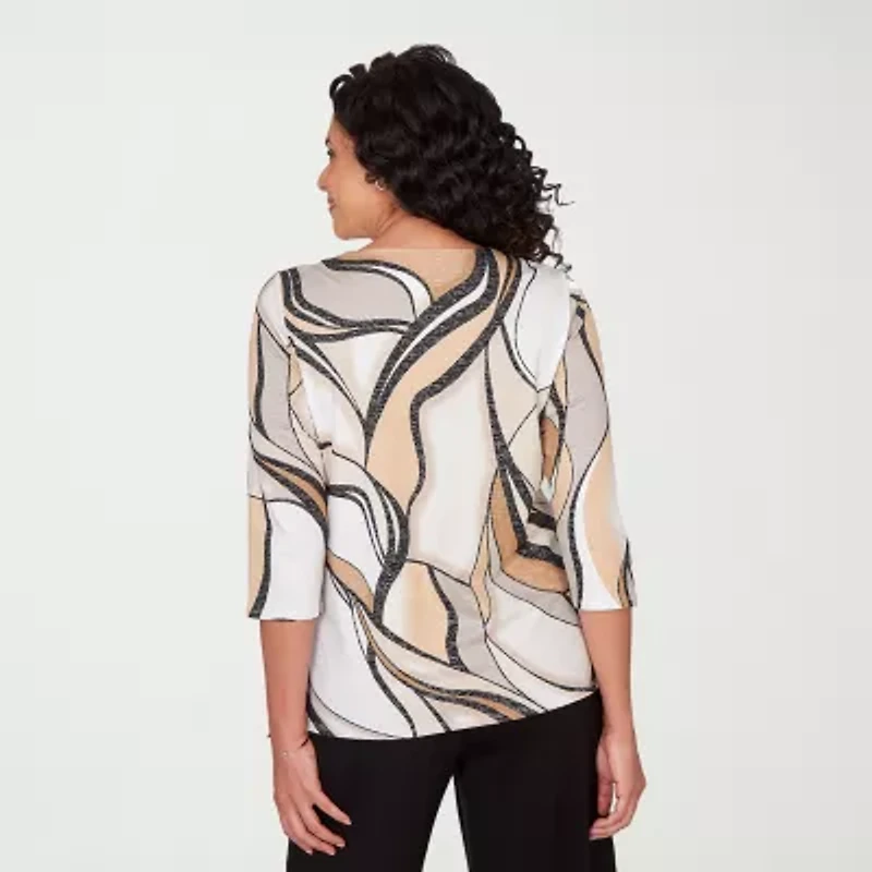 Alfred Dunner Seville Womens Crew Neck 3/4 Sleeve T-Shirt