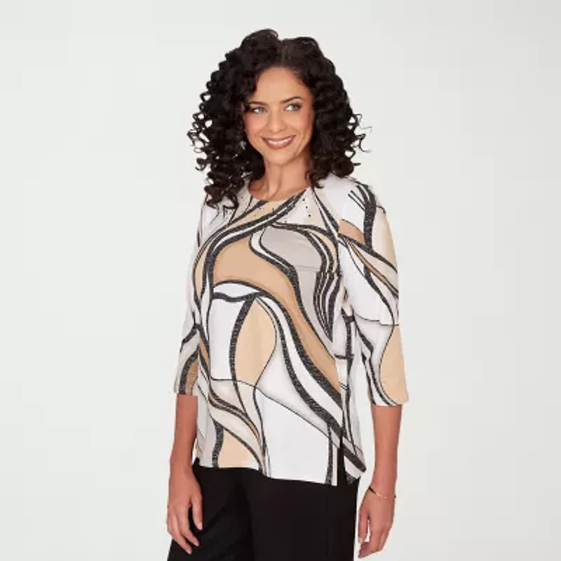 Alfred Dunner Seville Womens Crew Neck 3/4 Sleeve T-Shirt