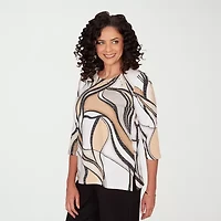 Alfred Dunner Seville Womens Crew Neck 3/4 Sleeve T-Shirt