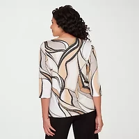 Alfred Dunner Seville Womens Crew Neck 3/4 Sleeve T-Shirt