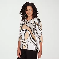 Alfred Dunner Seville Womens Crew Neck 3/4 Sleeve T-Shirt