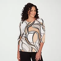 Alfred Dunner Seville Womens Crew Neck 3/4 Sleeve T-Shirt