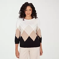 Alfred Dunner Seville Womens Boat Neck 3/4 Sleeve Argyle Pullover Sweater