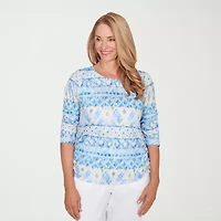 Alfred Dunner Classics Womens Crew Neck 3/4 Sleeve T-Shirt