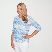 Alfred Dunner Classics Womens Crew Neck 3/4 Sleeve T-Shirt